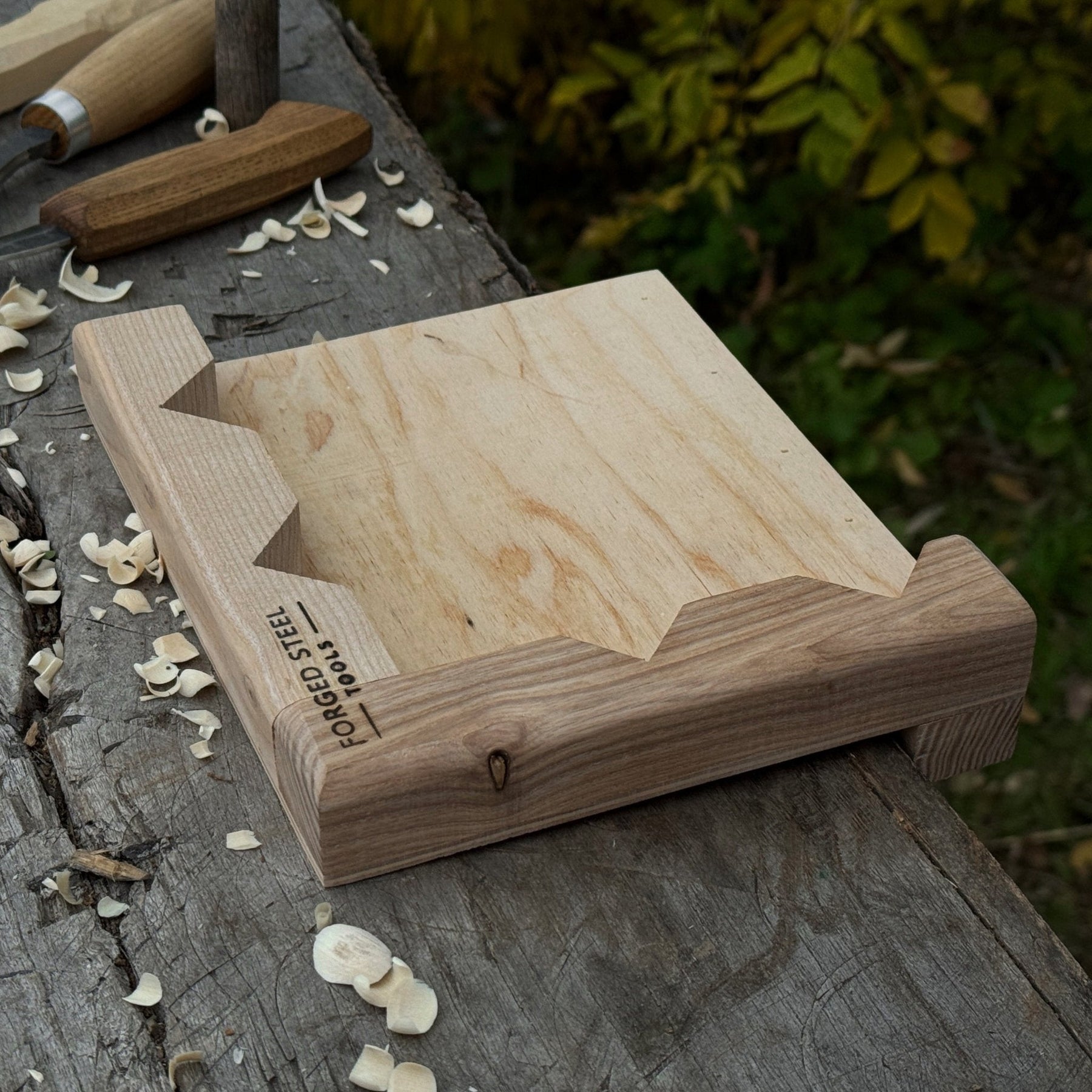 Bench Hook for Wood Carving and Chiseling – Handcrafted Wooden Work Support detail view by Sharky Forged Steel Tools