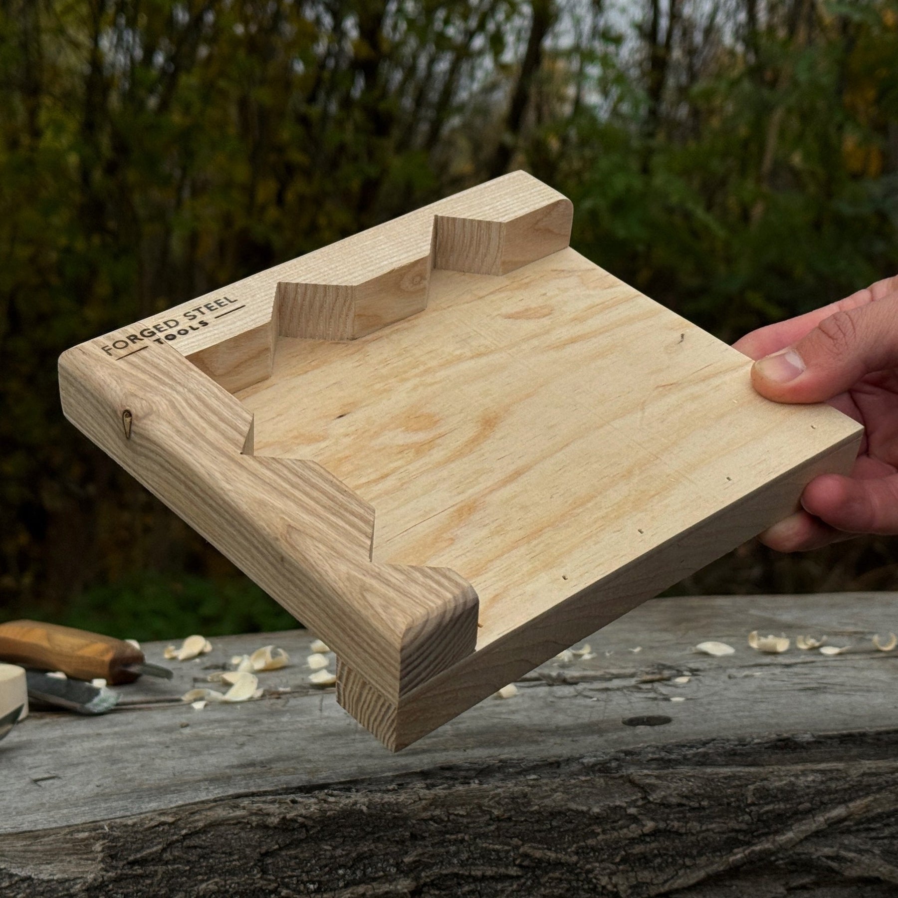 Bench Hook for Wood Carving and Chiseling – Handcrafted Wooden Work Support detail view by Sharky Forged Steel Tools
