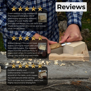 Bench Hook for Wood Carving and Chiseling – Handcrafted Wooden Work Support detail view by Sharky Forged Steel Tools