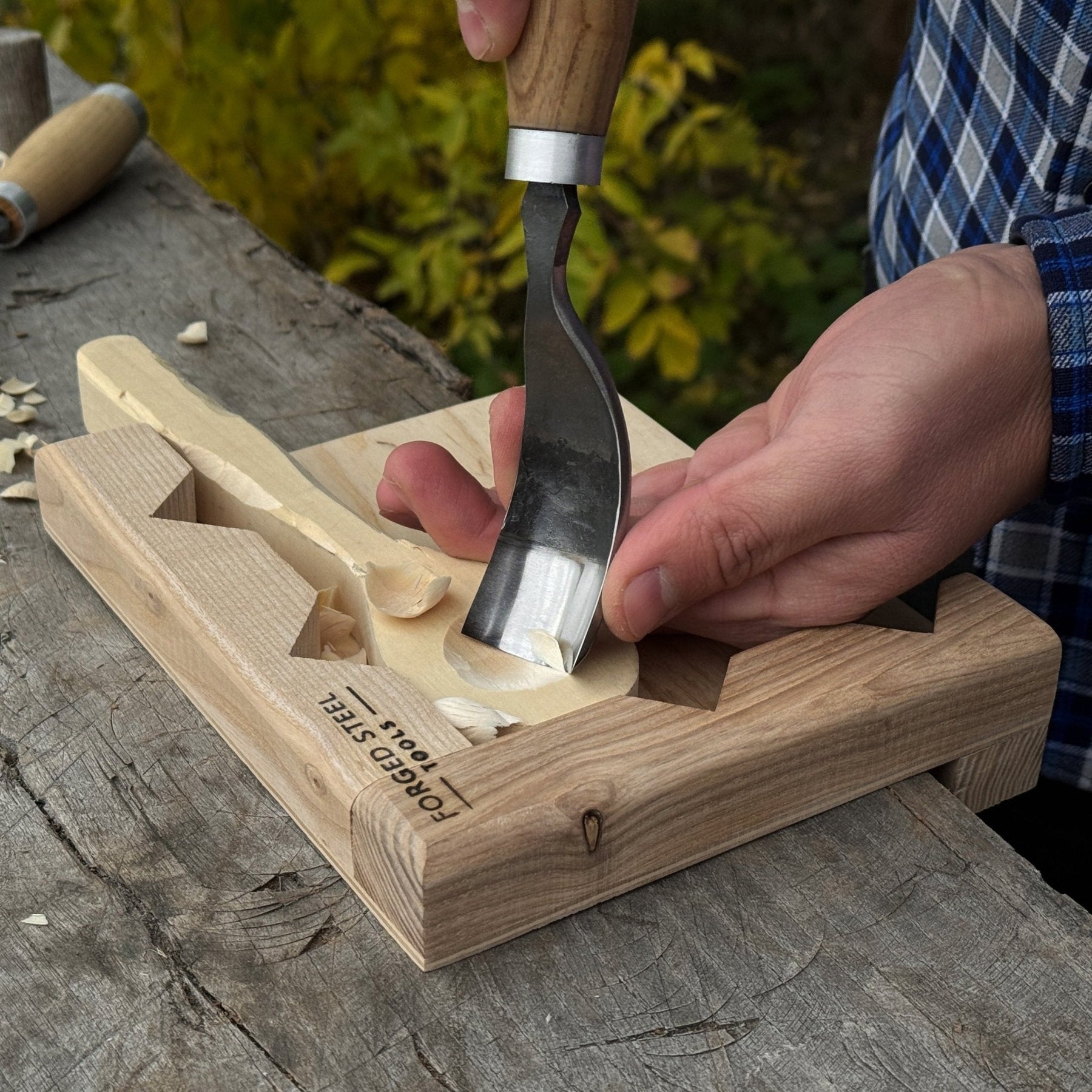 Bench Hook for Wood Carving and Chiseling – Handcrafted Wooden Work Support detail view by Sharky Forged Steel Tools