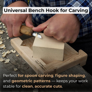 Bench Hook for Wood Carving and Chiseling – Handcrafted Wooden Work Support detail view by Sharky Forged Steel Tools