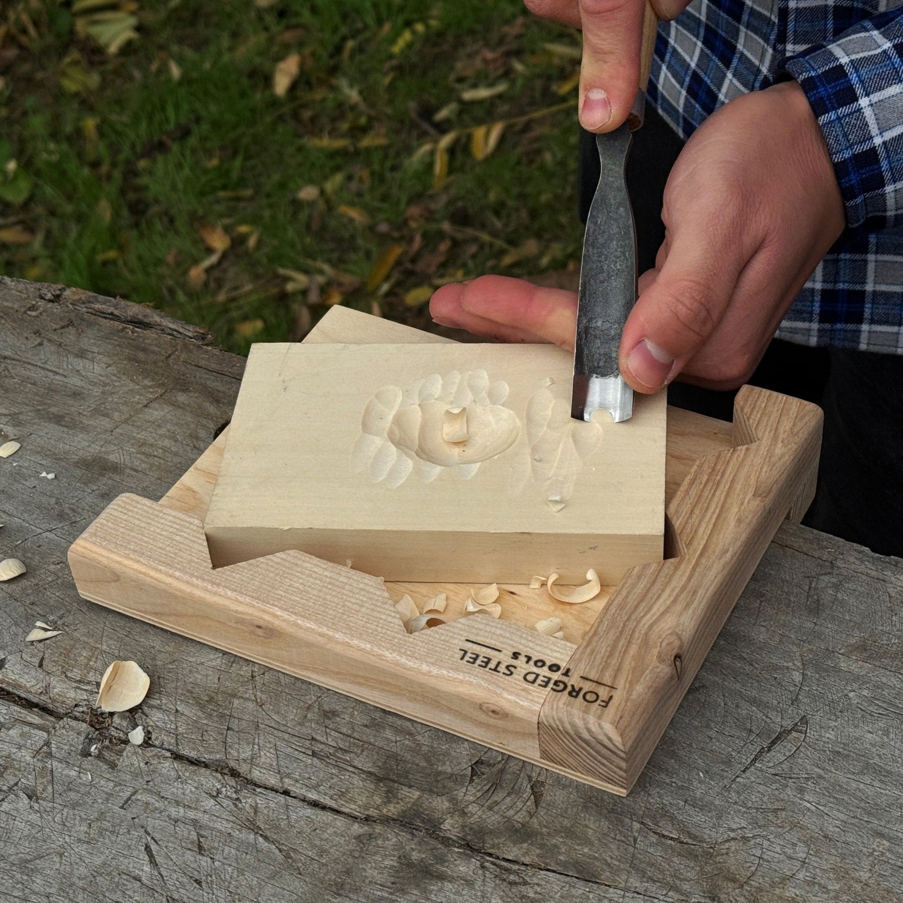 Bench Hook for Wood Carving and Chiseling – Handcrafted Wooden Work Support detail view by Sharky Forged Steel Tools