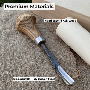 Bent Carving Gouge with Palm Handle – 8 mm / 12 mm (0.31 / 0.47 inches) detail view by Sharky Forged Steel Tools