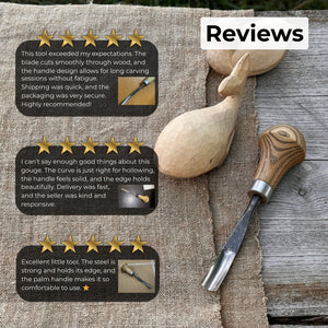 Bent Carving Gouge with Palm Handle – 8 mm / 12 mm (0.31 / 0.47 inches) detail view by Sharky Forged Steel Tools