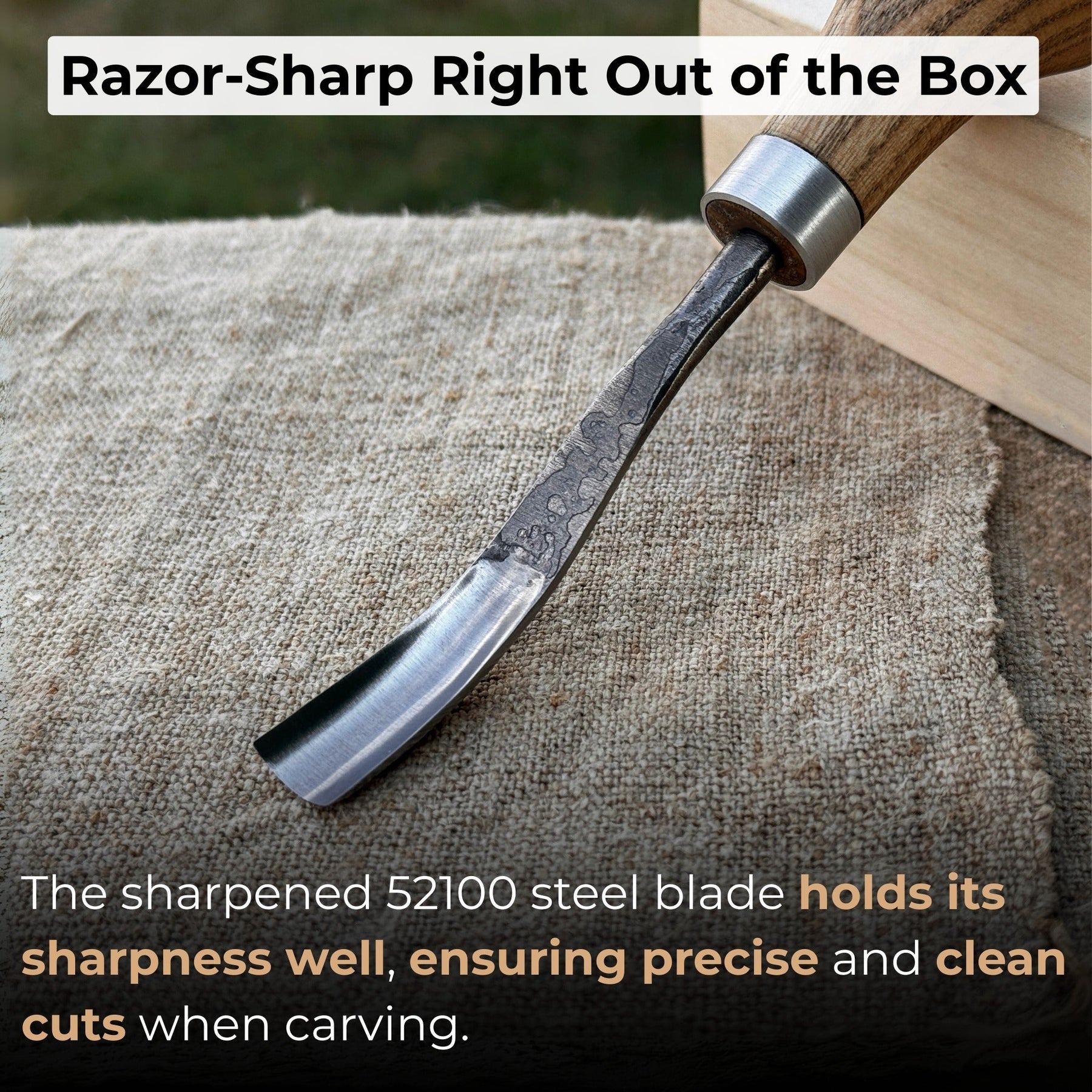 Bent Carving Gouge with Palm Handle – 8 mm / 12 mm (0.31 / 0.47 inches) detail view by Sharky Forged Steel Tools