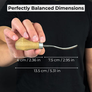 Bent Carving Gouge with Palm Handle – 8 mm / 12 mm (0.31 / 0.47 inches) detail view by Sharky Forged Steel Tools
