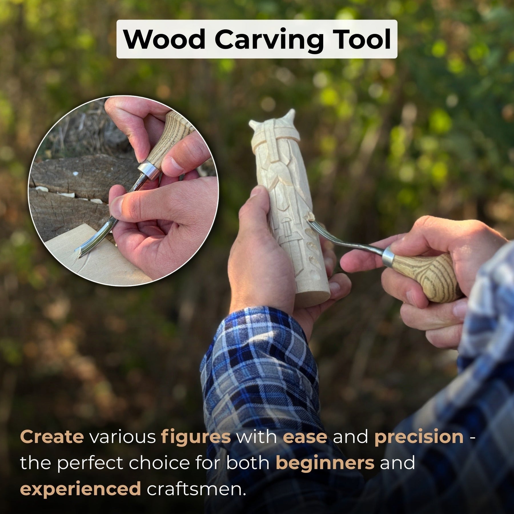 Bent Carving Gouge with Palm Handle – 8 mm / 12 mm (0.31 / 0.47 inches) detail view by Sharky Forged Steel Tools
