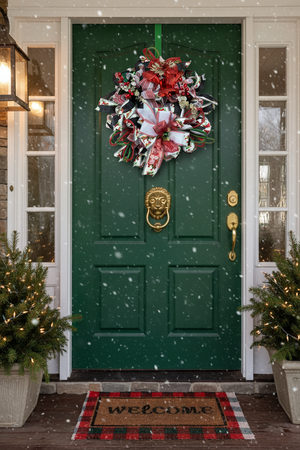 Red Christmas Bells Wreath | Handmade Holiday Front Door Wreath | Traditional Red & Green Farmhouse Christmas Decor | Luxury