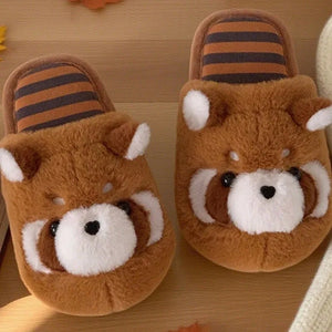 3D Red Panda Plush Women's Slippers — Cozy Fuzzy Indoor House Shoes by The Mississippi Mermaid Mercantile - view 3