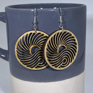 Big Wave Wooden Circle Dangle Earrings | Ocean Surf Jewelry detail view by Cate's Concepts, LLC