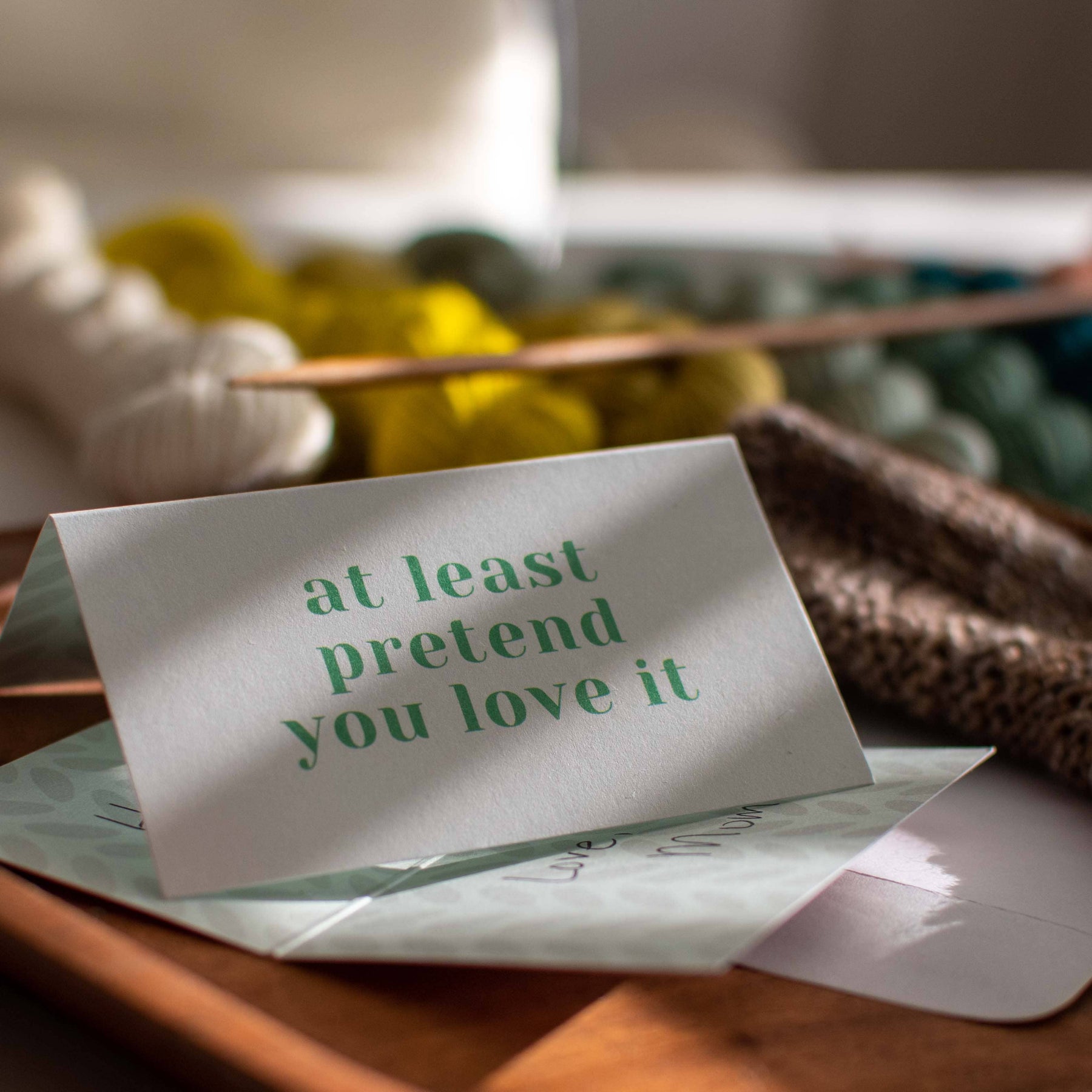 "At Least Pretend You Love It" Care Instruction Cards detail view 2 by Mountaintop Yarn