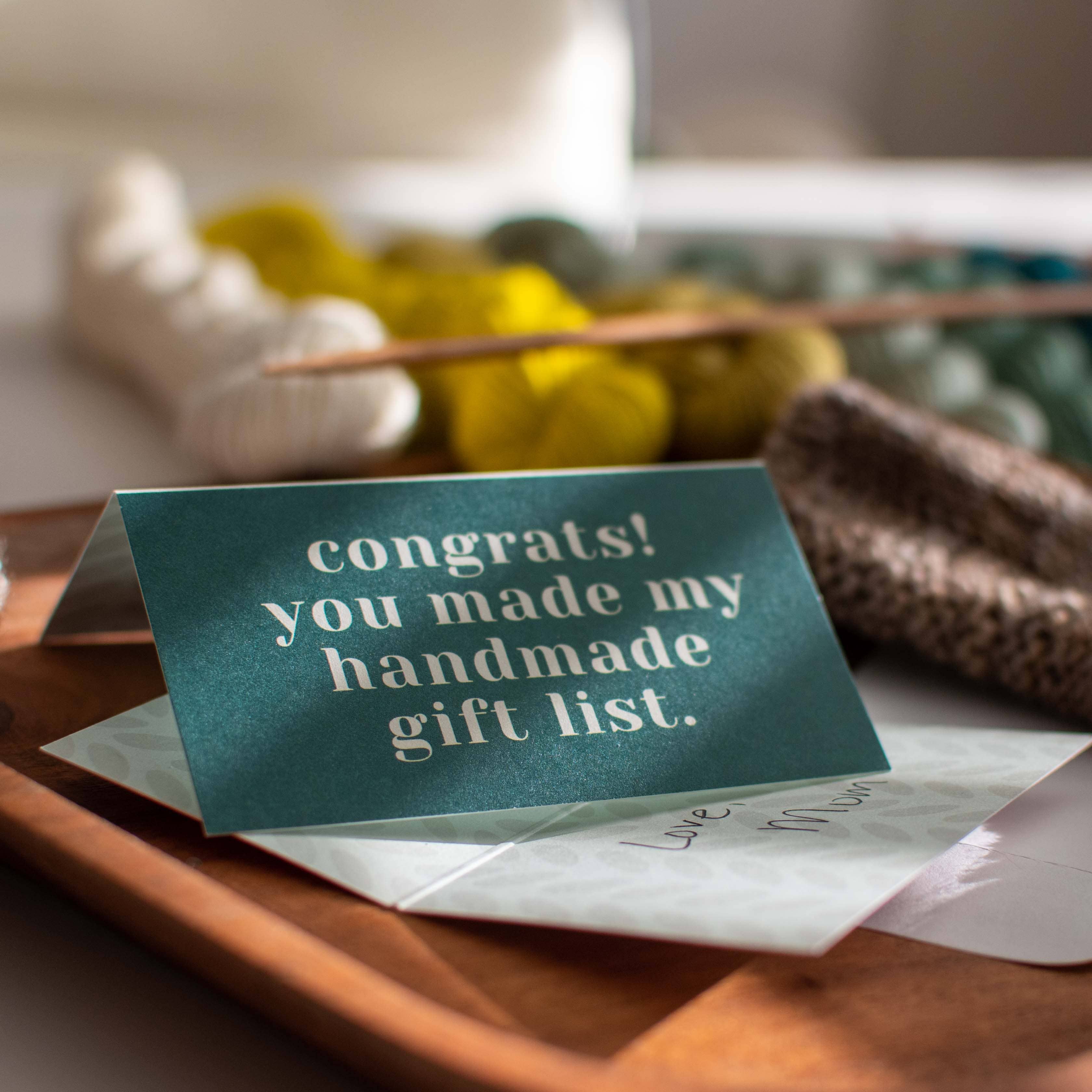 "Congrats! You Made My Gift List!" Care Instruction Cards detail view 2 by Mountaintop Yarn