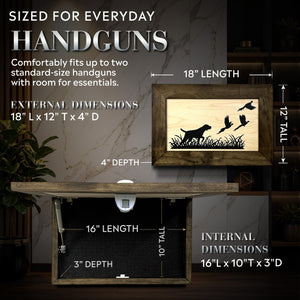 Pointer Dog Pheasant Hunting Concealment Furniture Hidden Gun Storage Concealed Shelf detail view by Bellewood Designs