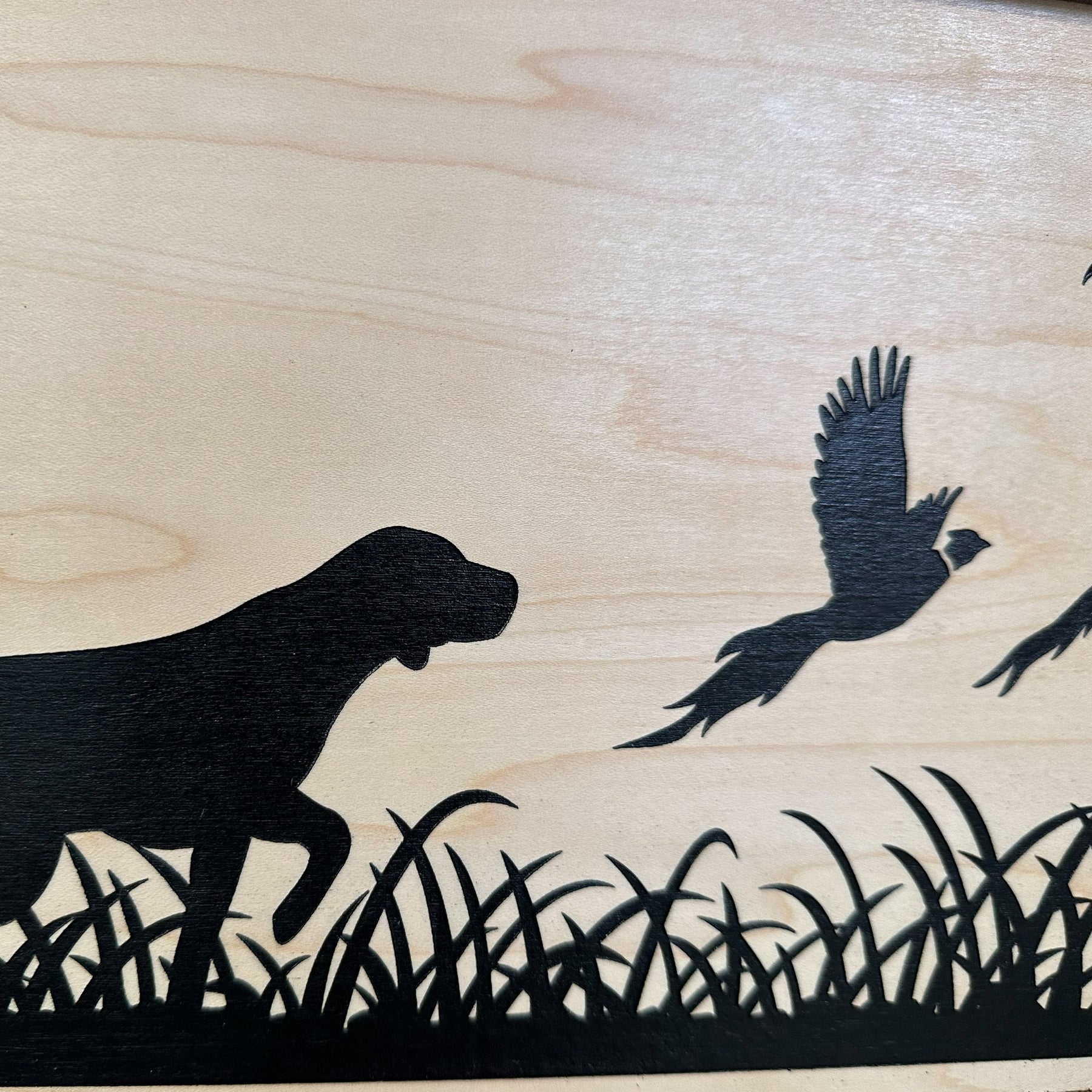 Pointer Dog Pheasant Hunting Concealment Furniture Hidden Gun Storage Concealed Shelf detail view by Bellewood Designs