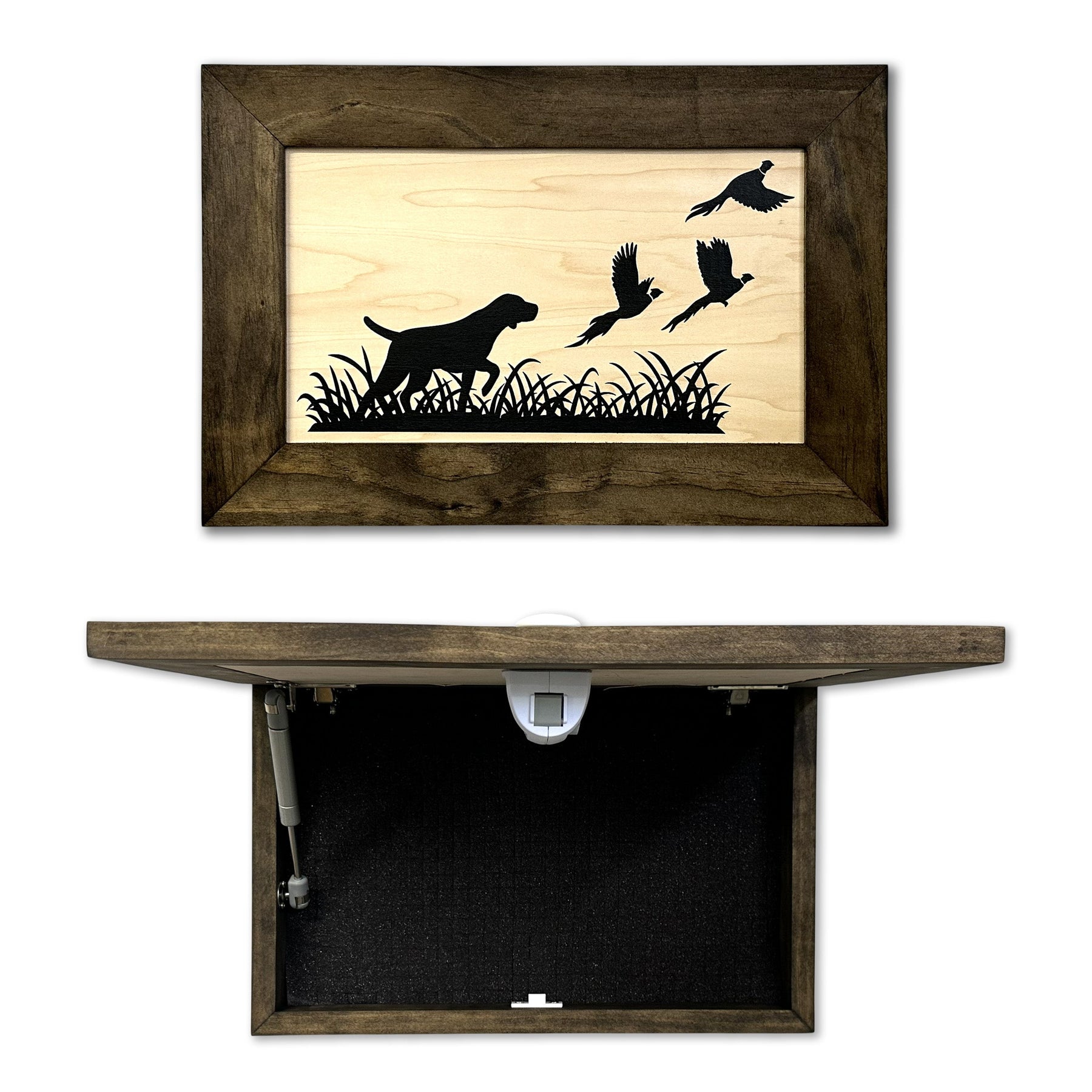 Pointer Dog Pheasant Hunting Concealment Furniture Hidden Gun Storage Concealed Shelf by Bellewood Designs