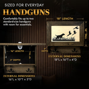 Pointer Dog Pheasant Hunting Concealment Furniture Hidden Gun Storage Concealed Shelf detail view by Bellewood Designs