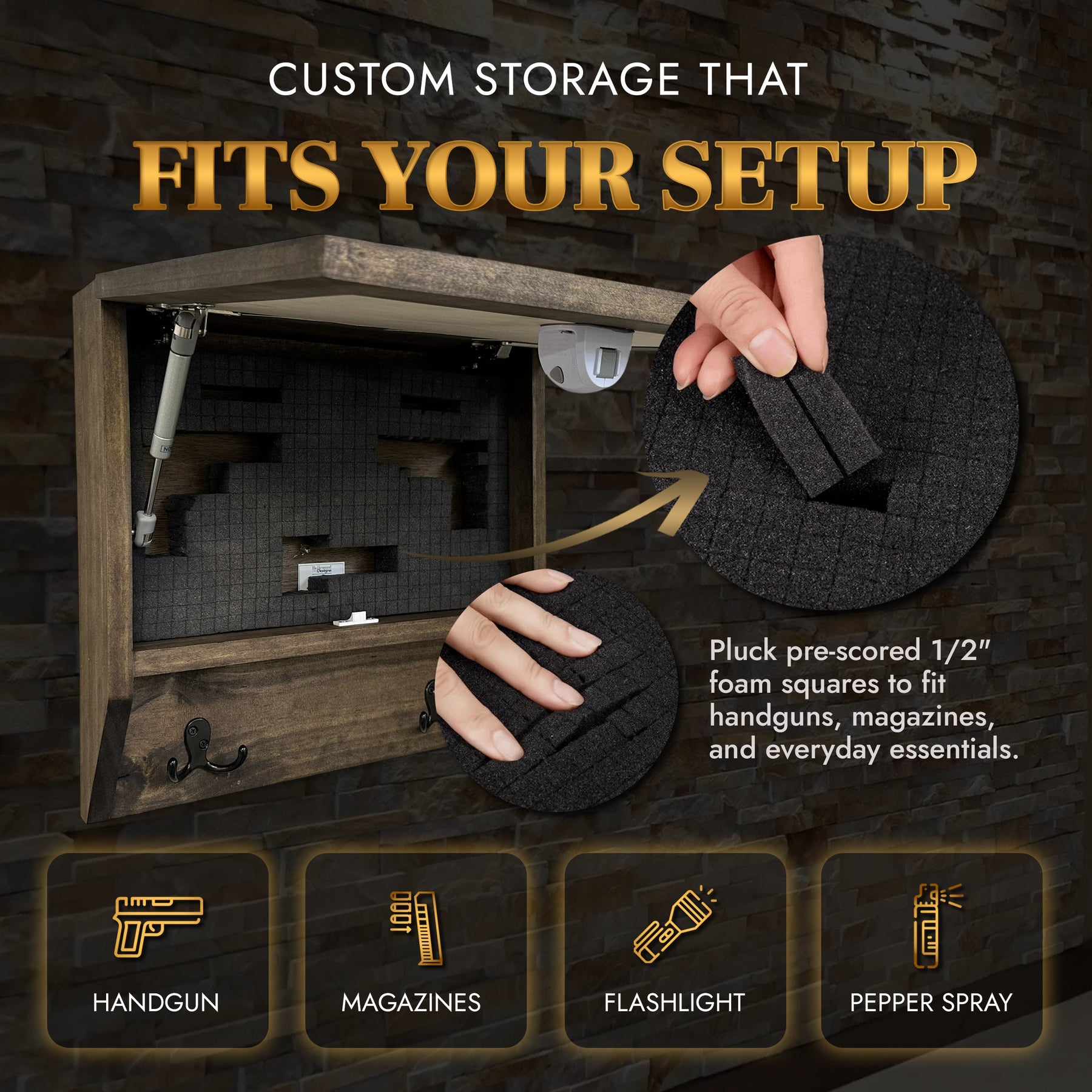Pointer Dog Pheasant Hunting Concealment Furniture Hidden Gun Storage Concealed Shelf detail view by Bellewood Designs