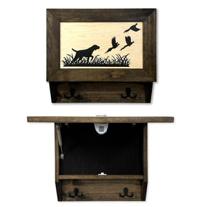 Pointer Dog Pheasant Hunting Concealment Furniture Hidden Gun Storage Concealed Shelf detail view by Bellewood Designs