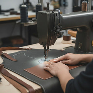 Black Leather Apron with Adjustable Straps and Pockets detail view by Sharky Forged Steel Tools