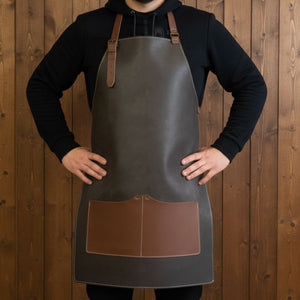 Black Leather Apron with Adjustable Straps and Pockets by Sharky Forged Steel Tools