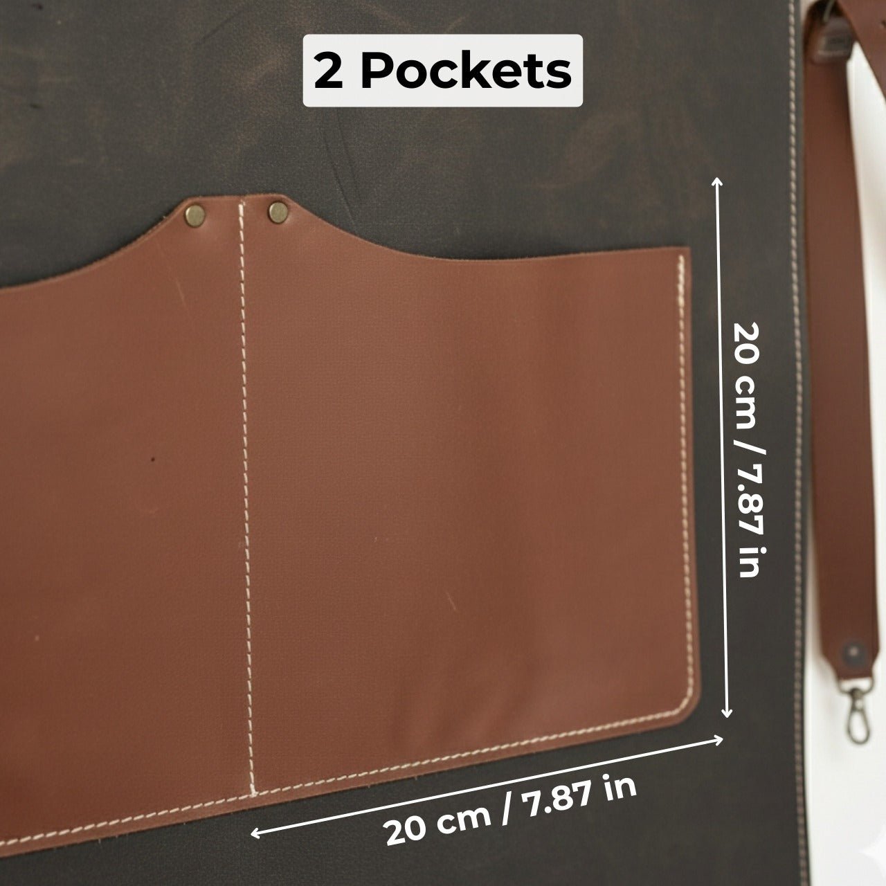 Black Leather Apron with Adjustable Straps and Pockets detail view by Sharky Forged Steel Tools