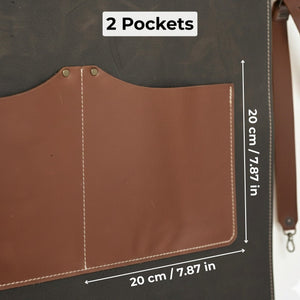 Black Leather Apron with Adjustable Straps and Pockets detail view by Sharky Forged Steel Tools