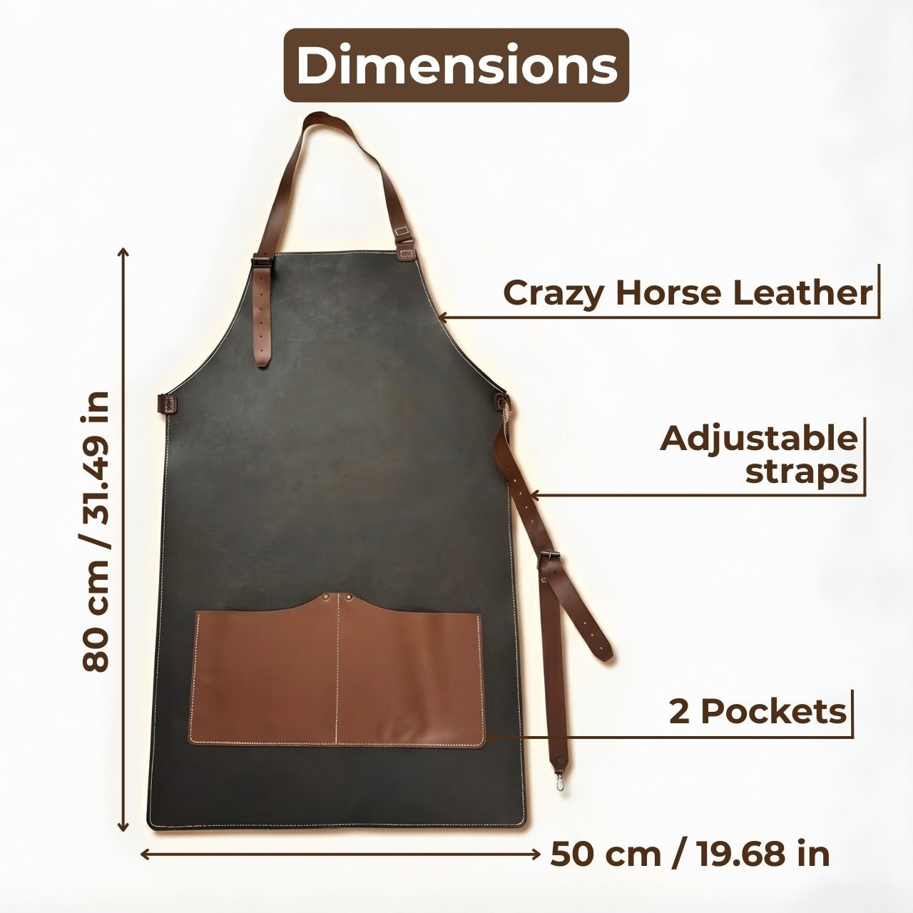 Black Leather Apron with Adjustable Straps and Pockets detail view by Sharky Forged Steel Tools