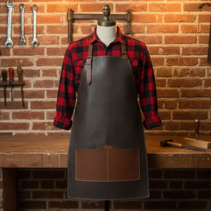 Black Leather Apron with Adjustable Straps and Pockets detail view by Sharky Forged Steel Tools