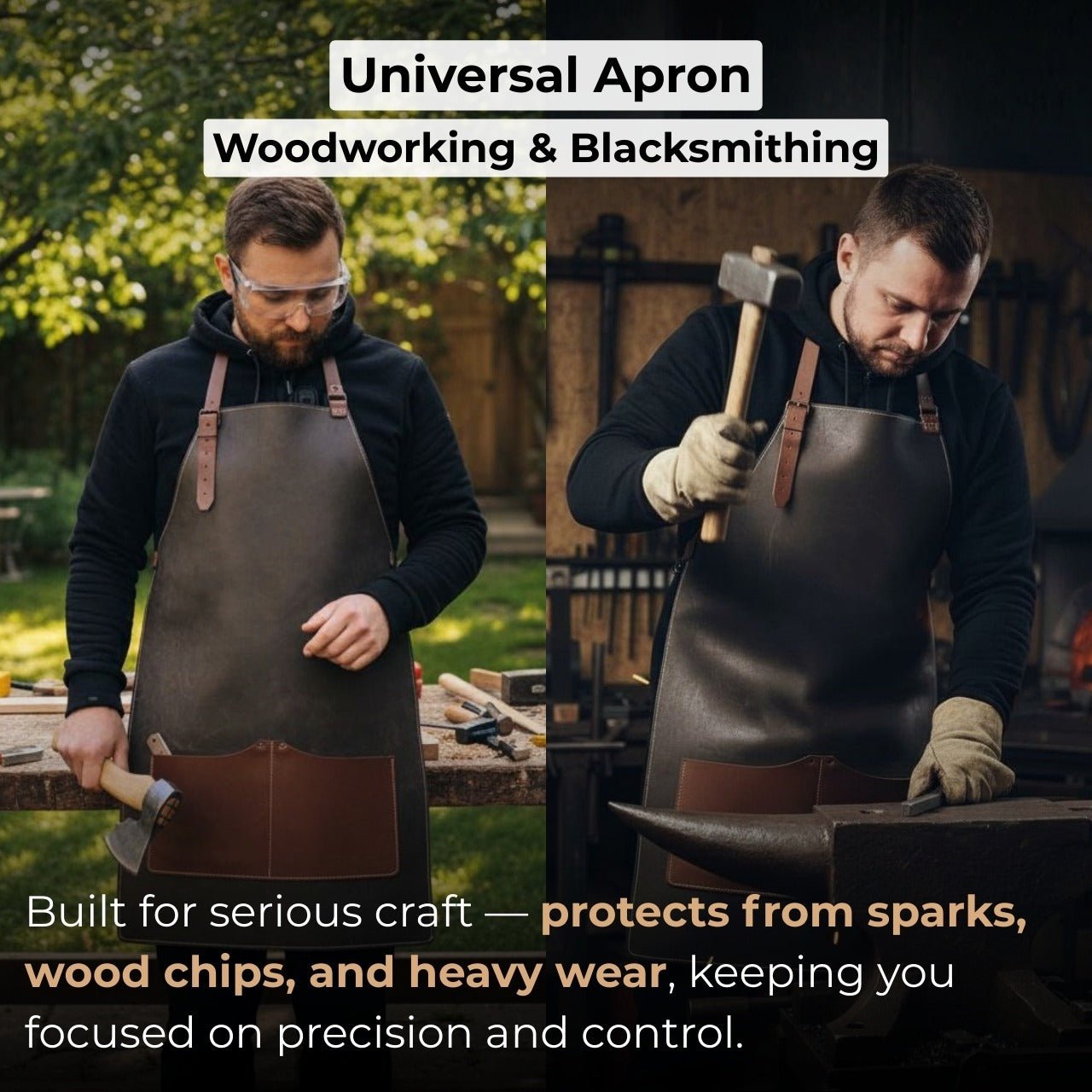 Black Leather Apron with Adjustable Straps and Pockets detail view by Sharky Forged Steel Tools