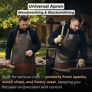 Black Leather Apron with Adjustable Straps and Pockets detail view by Sharky Forged Steel Tools