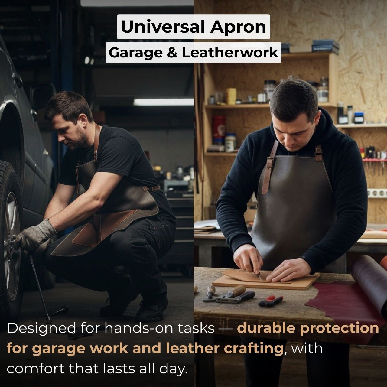 Black Leather Apron with Adjustable Straps and Pockets detail view by Sharky Forged Steel Tools