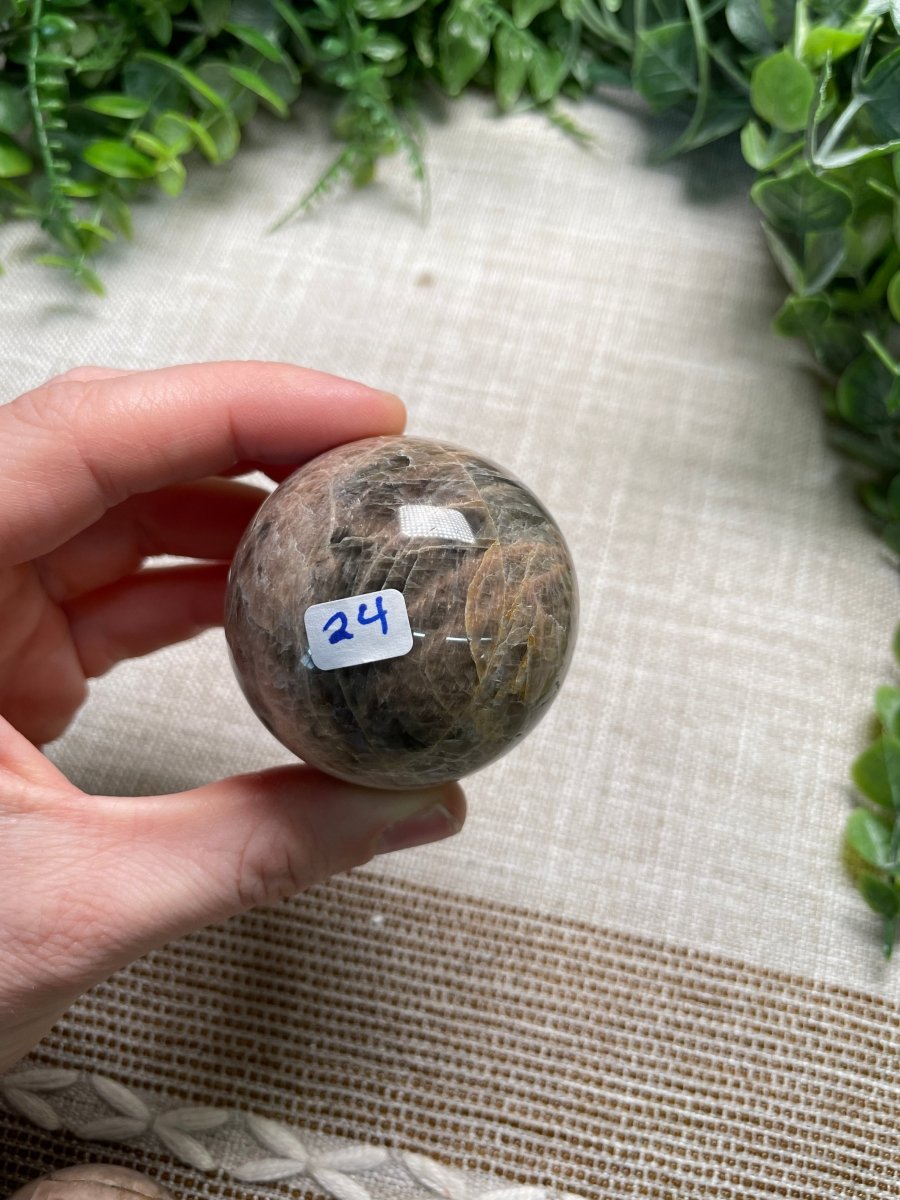 Black Moonstone Sphere detail view by Copper Ashes
