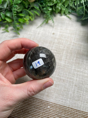Black Moonstone Sphere detail view by Copper Ashes