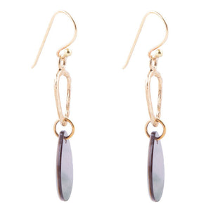 Black Mother of Pearl and Bronze Drop Earrings detail view by Barse Jewelry