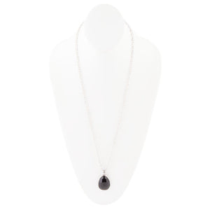 Black Onyx and Sterling Silver Teardrop Pendant Necklace detail view by Barse Jewelry