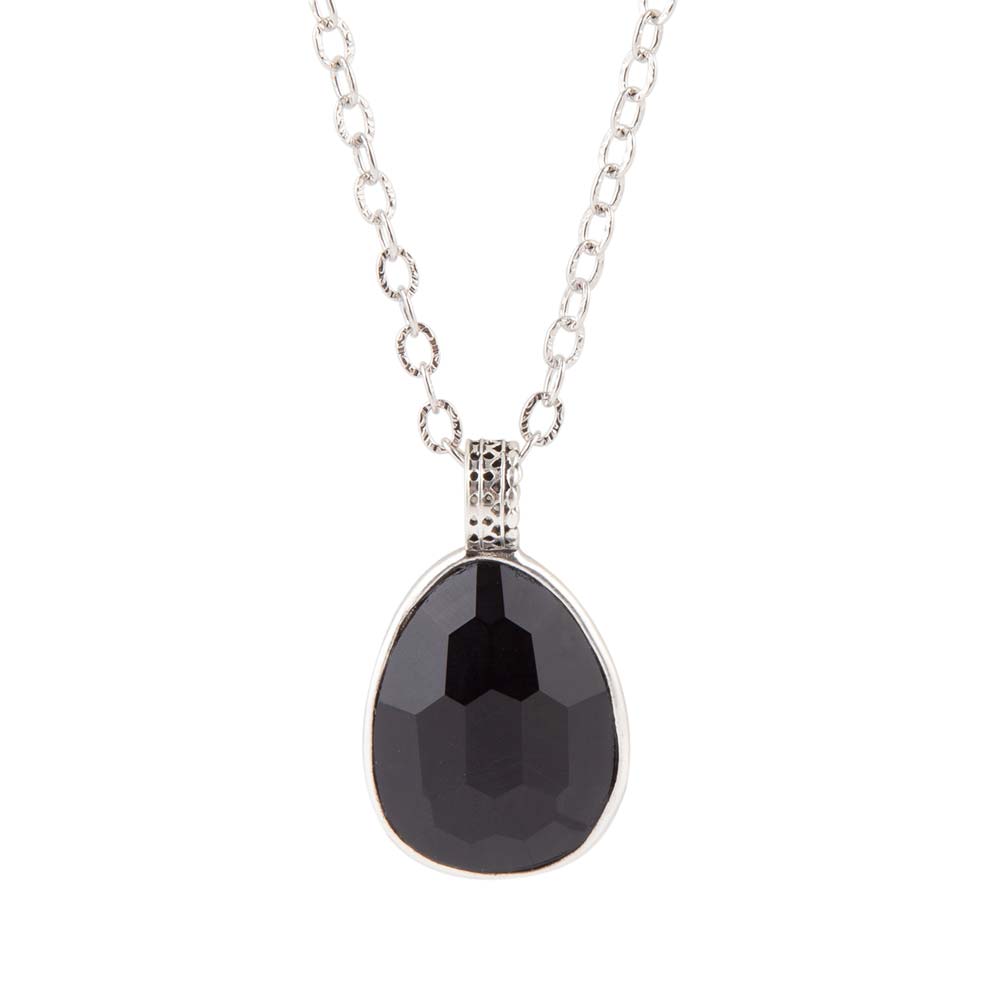 Black Onyx and Sterling Silver Teardrop Pendant Necklace by Barse Jewelry