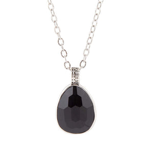 Black Onyx and Sterling Silver Teardrop Pendant Necklace by Barse Jewelry