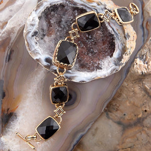 Black Onyx Golden Link Bracelet detail view by Barse Jewelry