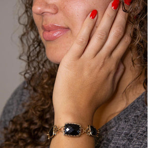Black Onyx Golden Link Bracelet detail view by Barse Jewelry