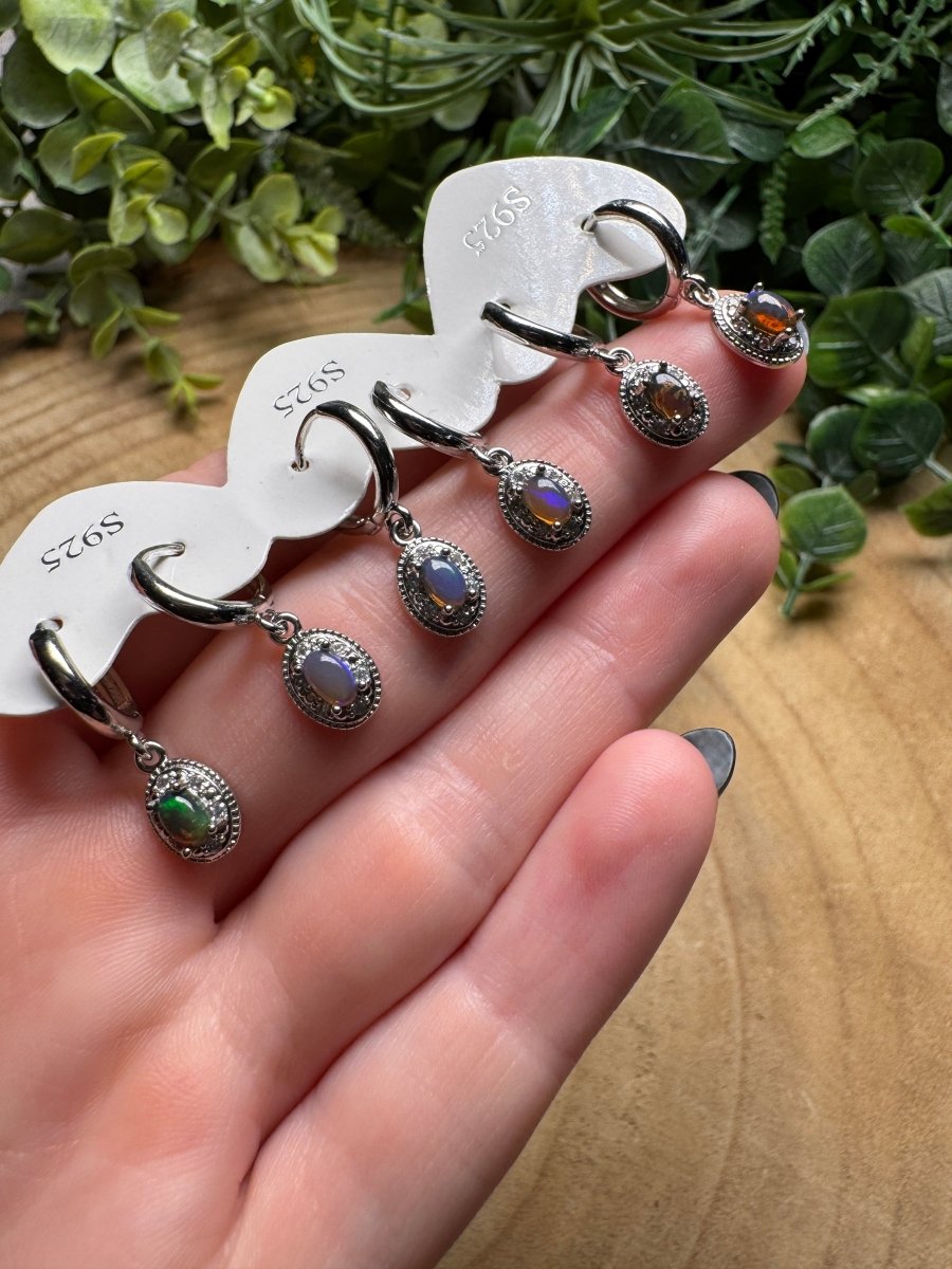 Black Opal Huggie Earrings by Copper Ashes