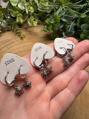 Black Opal Star Huggie Earrings detail view by Copper Ashes