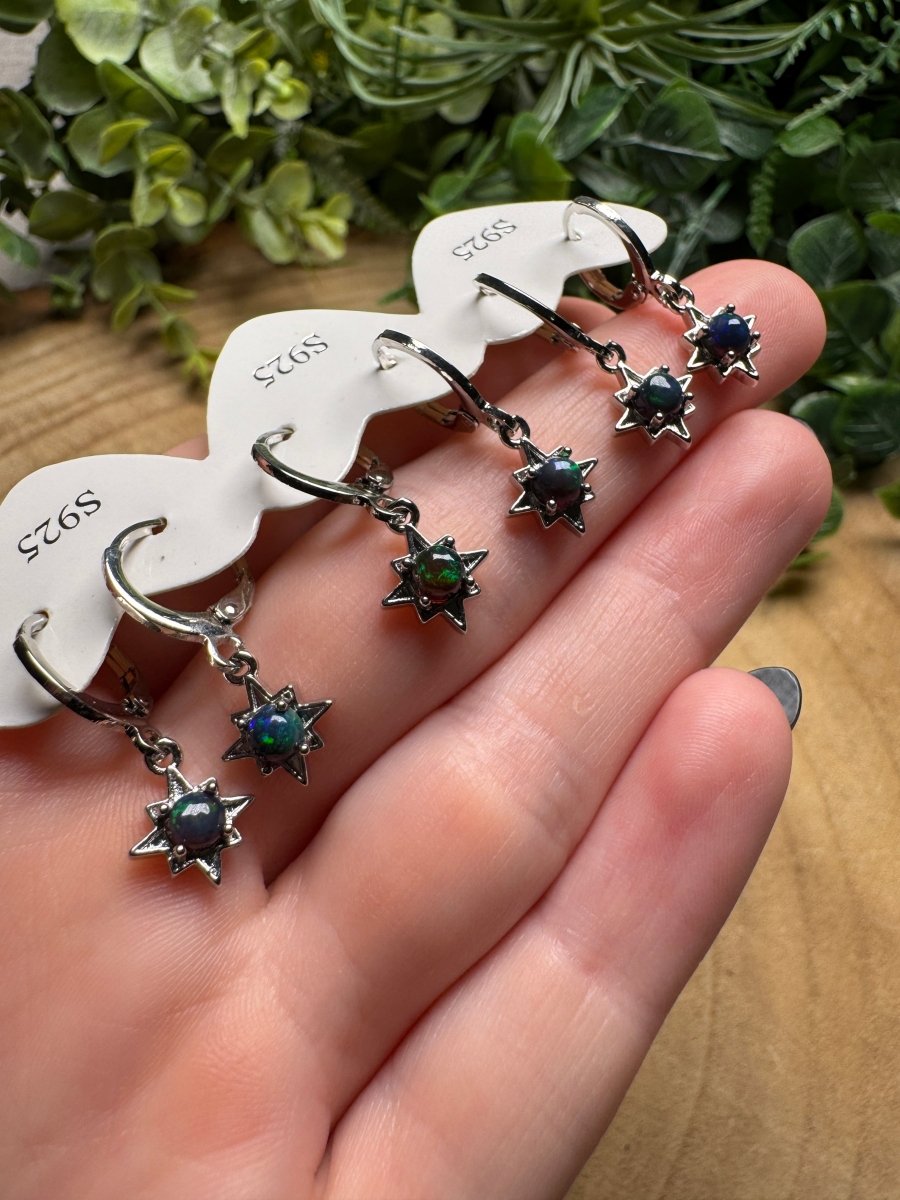 Black Opal Star Huggie Earrings by Copper Ashes