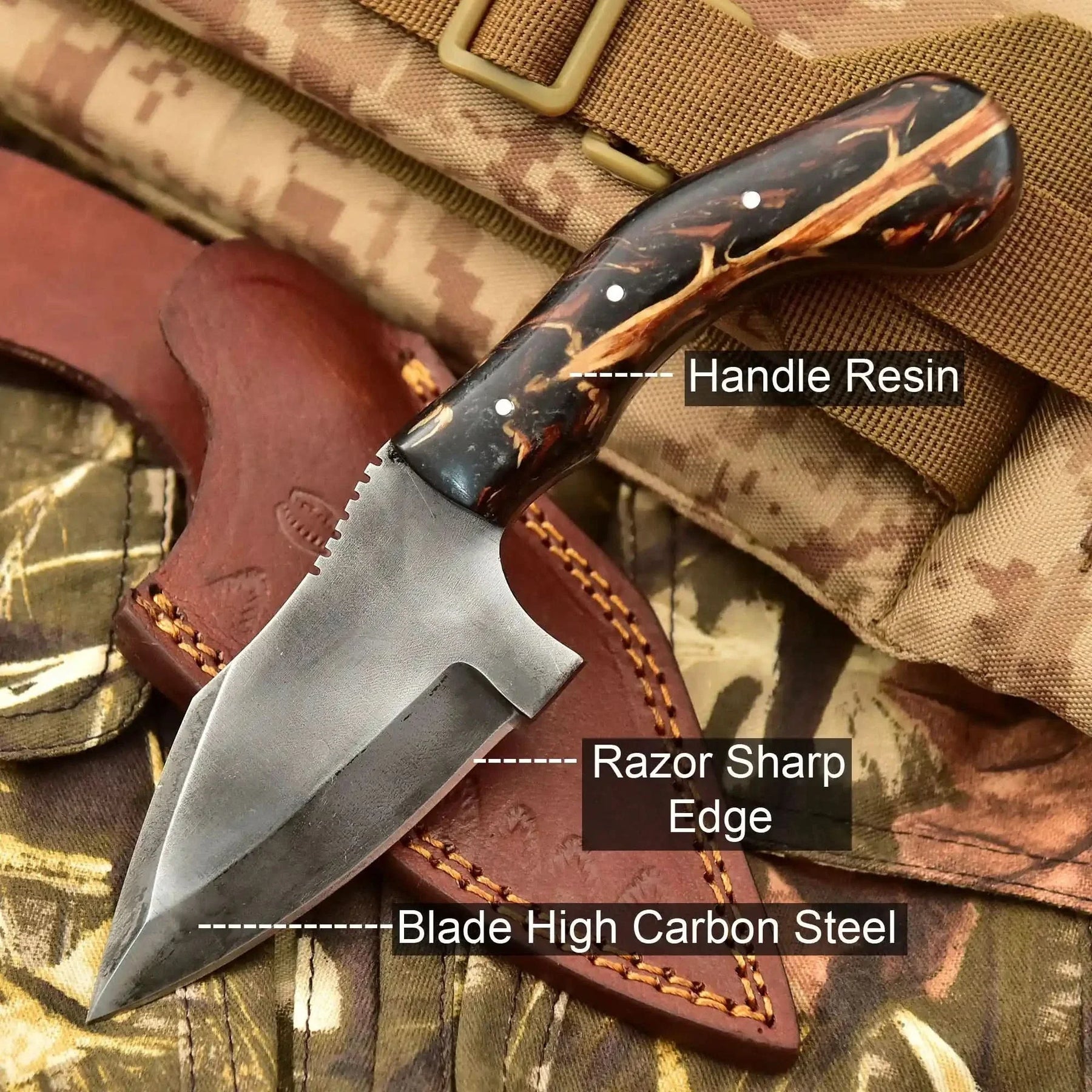 Acid Washed Stainless Steel Hunting Knife – Pinecone Handle | Outdoor & Camping Knife by JW SteelCrafts, Damascus knife detail photo 4
