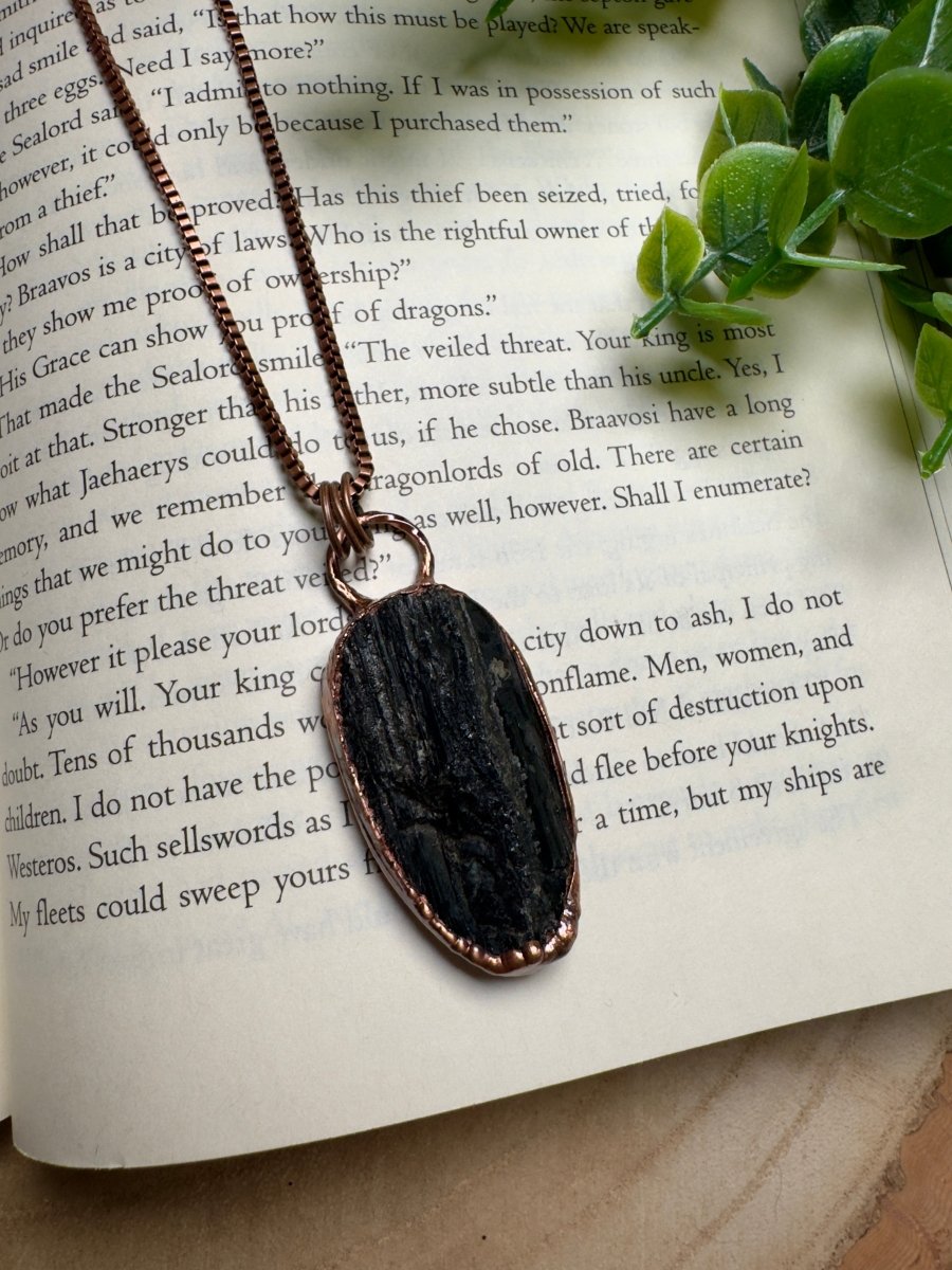 Black Tourmaline Necklace detail view by Copper Ashes