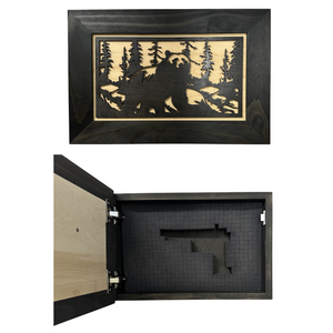 Hidden Gun Cabinet Black Bear Wall Decor – Concealed Furniture Secure Gun Cabinet by Bellewood Designs, Southern home decor main product photo