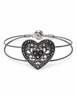 Silver Filigree Heart Guitar String Bracelet by N Harmony Jewelry, handmade jewelry detail photo 3