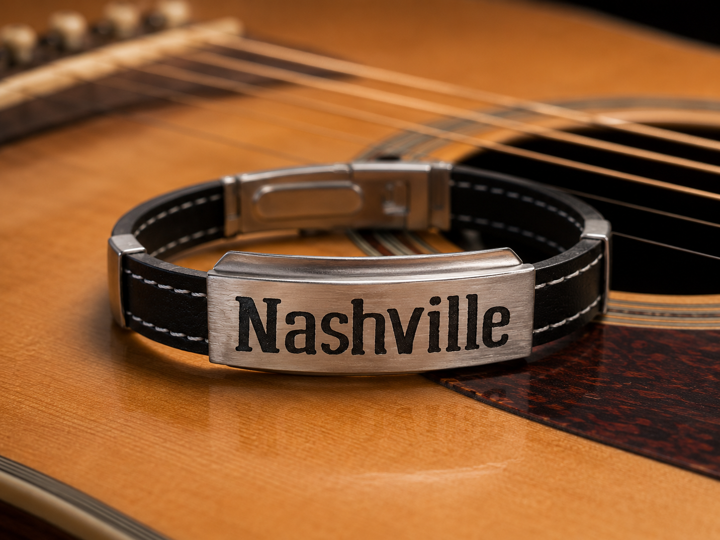 Men’s Vegan Leather Nashville Bracelet by N Harmony Jewelry, Southern food gift detail photo 2