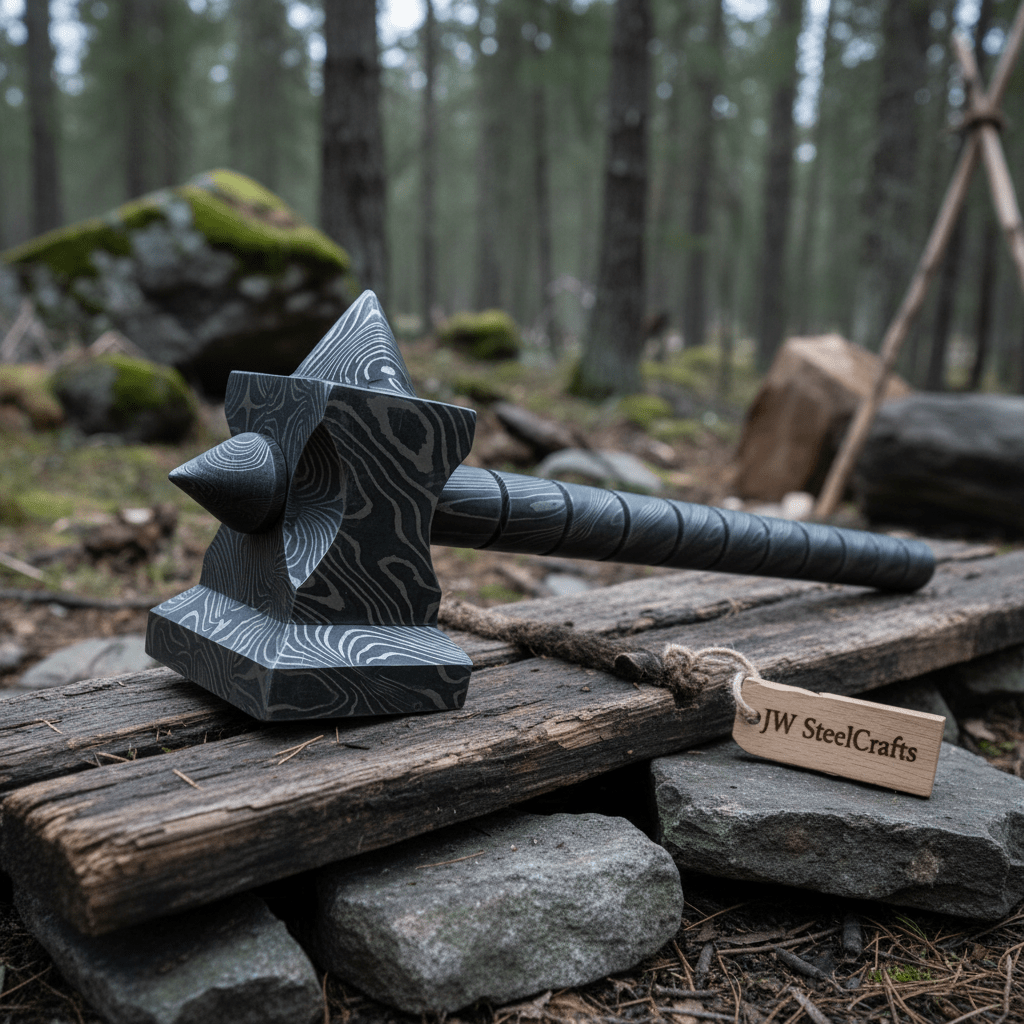 BLACKSMITH Custom Handmade - 12.Inches Beautiful Full Damascus Hammer MB-0024 by JW SteelCrafts, Southern handmade gift detail photo 6