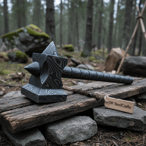 BLACKSMITH Custom Handmade - 12.Inches Beautiful Full Damascus Hammer MB-0024 by JW SteelCrafts, Southern handmade gift detail photo 6