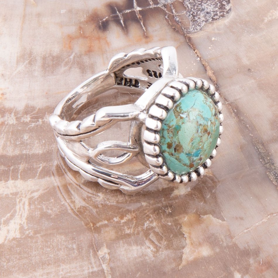Blessing Blue Turquoise and Sterling Silver Ring detail view by Barse Jewelry
